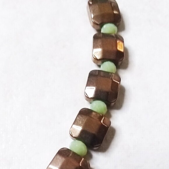 One-of-a-kind! Pale Green Jade + Bronze Tile Toggle Clasp Bracelet - Handmade! - Picture 5 of 8